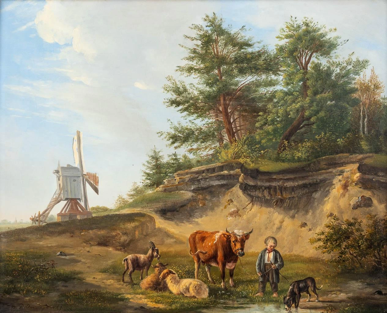 Balthasar Ommeganck - Paesaggio con bestiame e mulino a vento